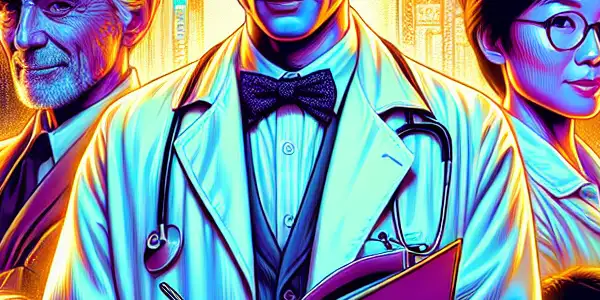 A vibrant scene featuring diverse adult film actors in iconic roles, blending Western and Japanese cultural elements.