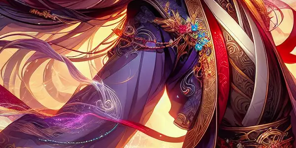 A captivating anime character exuding beauty and sensuality, set in a vibrant, dreamlike fantasy background.